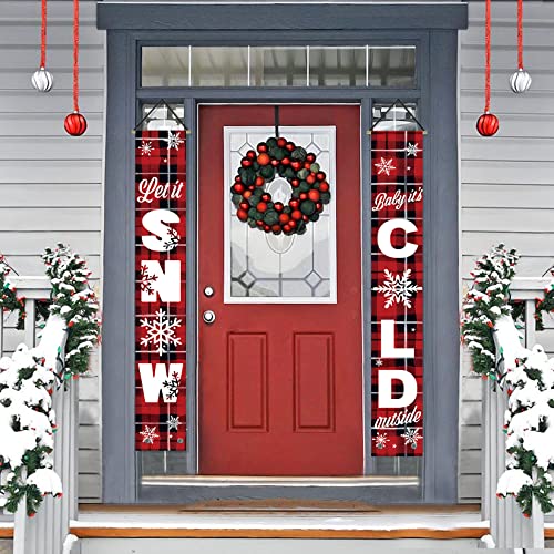 AVOIN Let it Snow Baby It's Cold Outside Porch Sign, Winter Holiday Christmas Hanging Banner Flag for Yard Indoor Outdoor Party 12 x 72 Inch