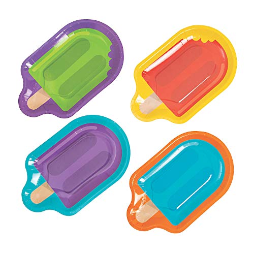 Fun Express - Popsicle Shape Party Dessert Plate for Birthday - Party Supplies - Print Tableware - Print Plates & Bowls - Birthday - 8 Pieces