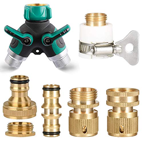 Preisvergleich Produktbild Evance 6 Stück Messing Schlauchverbinder, Gartenschlauch Verbindungsstück Kit für Gartenschlauch Rohr Verbinden, Wasserhahn Adapter 1 / 2 Zoll 3 / 4 Zoll, 2-Wege Y-Verteiler (Messing)