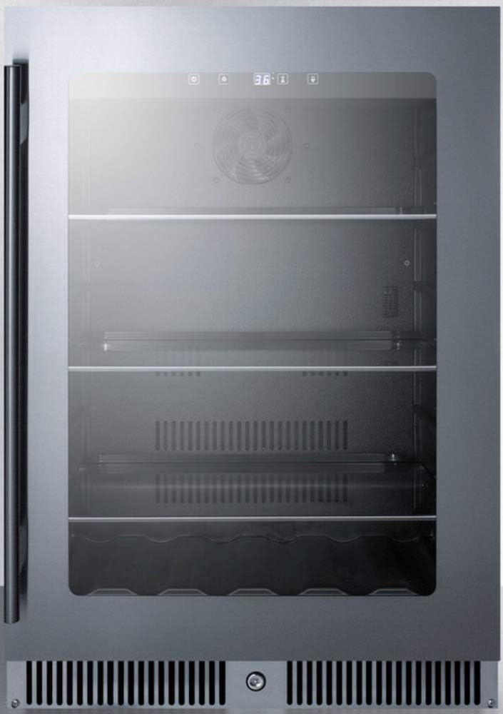 Summit Appliance CL24BV 24" Wide Built-in Undercounter Commercial Glass Door Beverage Cooler with a Right-Hand Door Swing, Digital Controls, Recessed LED Light, Lock and Black Cabinet