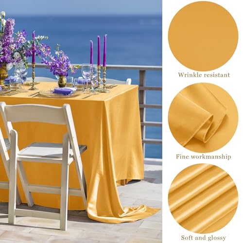 Image of TURSTIN 4 Pack Gold Satin Tablecloth 102 x 58 Inch Overlay Table Cover