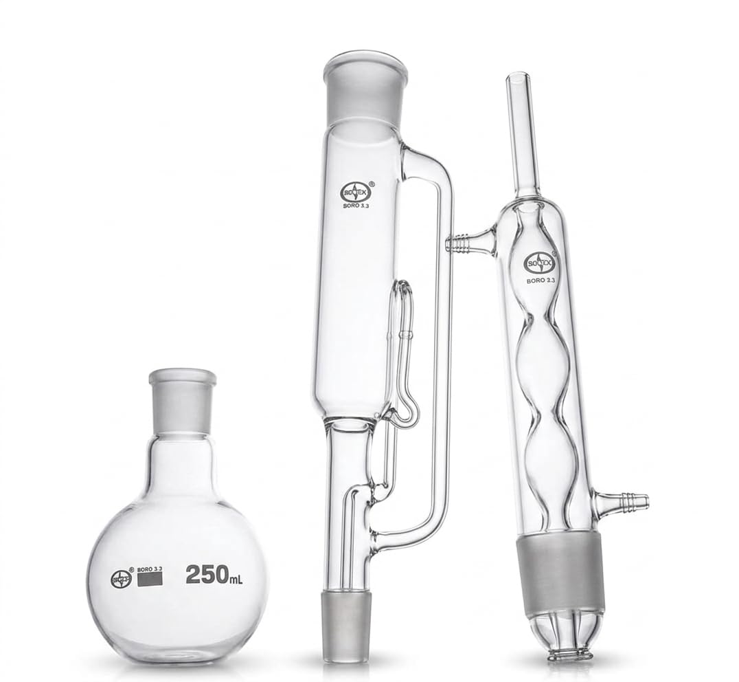 ISKO® Glass Soxhlet Apparatus complete set of ExtractionGlass with 250ml capacity of Flask with 100ml Extractor Capacity-Pack of 3-image-27