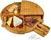 Tabla de Cortar de Queso/Charcutería de Bambú Personalizada y Grabada con Cuchillos y Marcadores de Queso - Se Guarda como una Cuña Compacta - Se Abre a 18" de Diámetro - Diseñada por Picnic at Ascot USA 2
