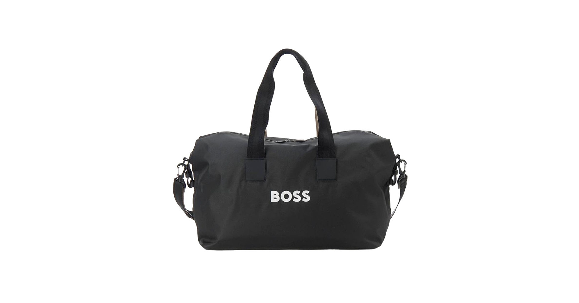 HUGO BOSS コントラストロゴ ボストンバッグ ストライプストラップ BOSS（ボス）の「シグネチャーストライプ＆コントラストロゴ
