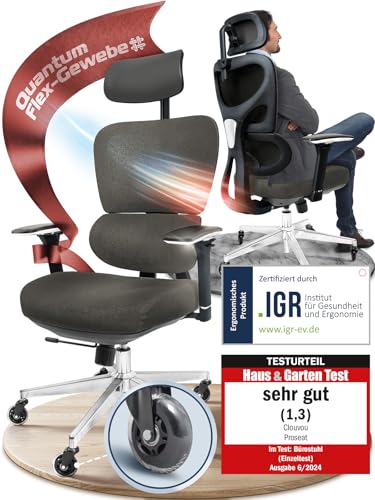 CLOUVOU ProSeat Bürostuhl Ergonomisch [TESTSIEGER] Schreibtischstuhl 100% individuell einstellbar | Büro Stuhl & Gaming Stuhl | Computerstuhl Home Office Chair Ergonomic | Drehstuhl 150 kg