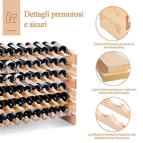 COSTWAY Cantinetta Portabottiglie Vino in Legno di Pino, Portabottiglie per Vino con 6 Ripiani, per 72 Bottiglie di Vino, per Cucina, Bar e Cantina (72 Bottiglie) - immagine 4