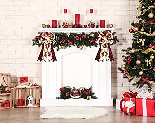 Large Christmas Bows For Wreaths, Buffalo Plaid Decorative Wreath Bow For Front Door, Merry Christmas Truck Wreath Bows Red Plaid Wreath Bows Christmas Bows For Indoor Outdoor Xmas Decorations #TOP4