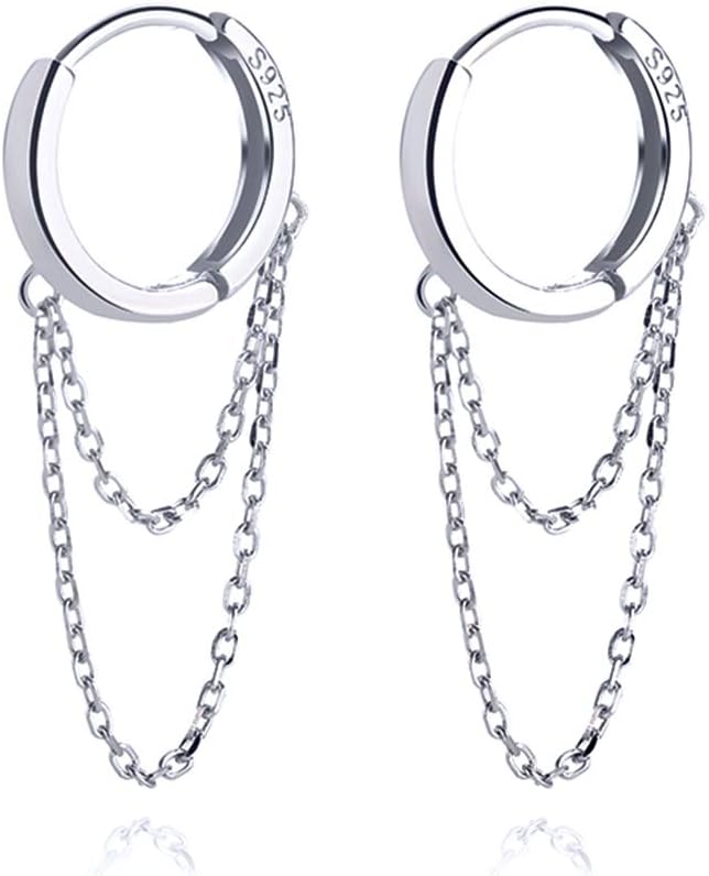 925 Sterling Silver Dangle Hoop Earrings for Women Teens Chain Drop Earrings Huggie Minimalist Earrings