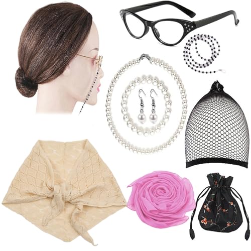 Costume vieille femme complet pour éviter d'acheter séparément perruque et accessoires