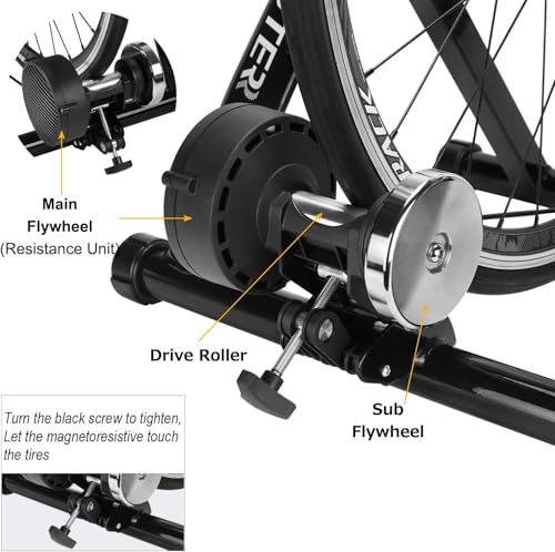 Image of Bike Trainer, Magnetic Bicycle Stationary Stand for Indoor Exercise Riding, 26-29 inch & 700C Wheels, Quick Release Skewer & Front Wheel Riser Block Included