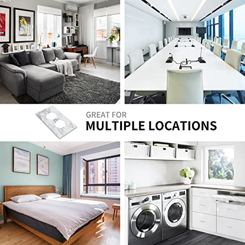 Marble Outlet Wall Plate Cover 1 Gang Decorative Single Duplex Receptacle Electrical Wallplate Bedroom Bathroom Decor Faceplate 4.5 X 2.76 In White And Grey #TOP7