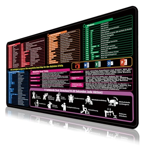 YOUYIKE Excel Schreibtischunterlage Deutsch, Mit 90x40cm rutschfeste Excel Matte Deutsch Schreibtischunterlagen, Es Gibt Excel Outlook Word Office Shortcut - für Verschiedene BüRoszenen