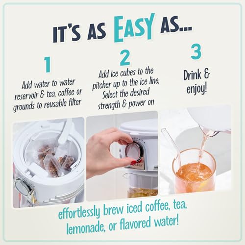 Image of Nostalgia 3-Quart Iced Tea & Coffee Brewing System With Double-Insulated Pitcher, Strength Selector & Infuser Chamber, Also Perfect For Lattes, Lemonade, Flavored Water, White