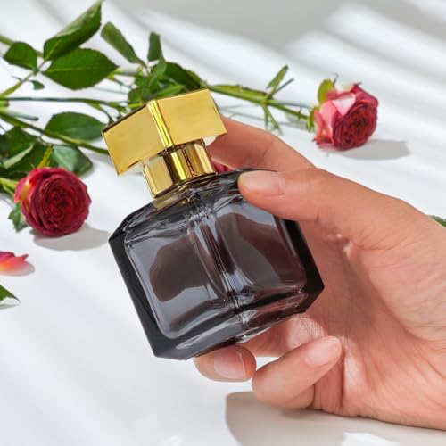 50ml/1.7 Oz Glass Spray Bottle Perfume Atomizer,Glass Perfume Square Refillable Spray Bottle Empty with 3 Kinds of Dispenser (Black)2