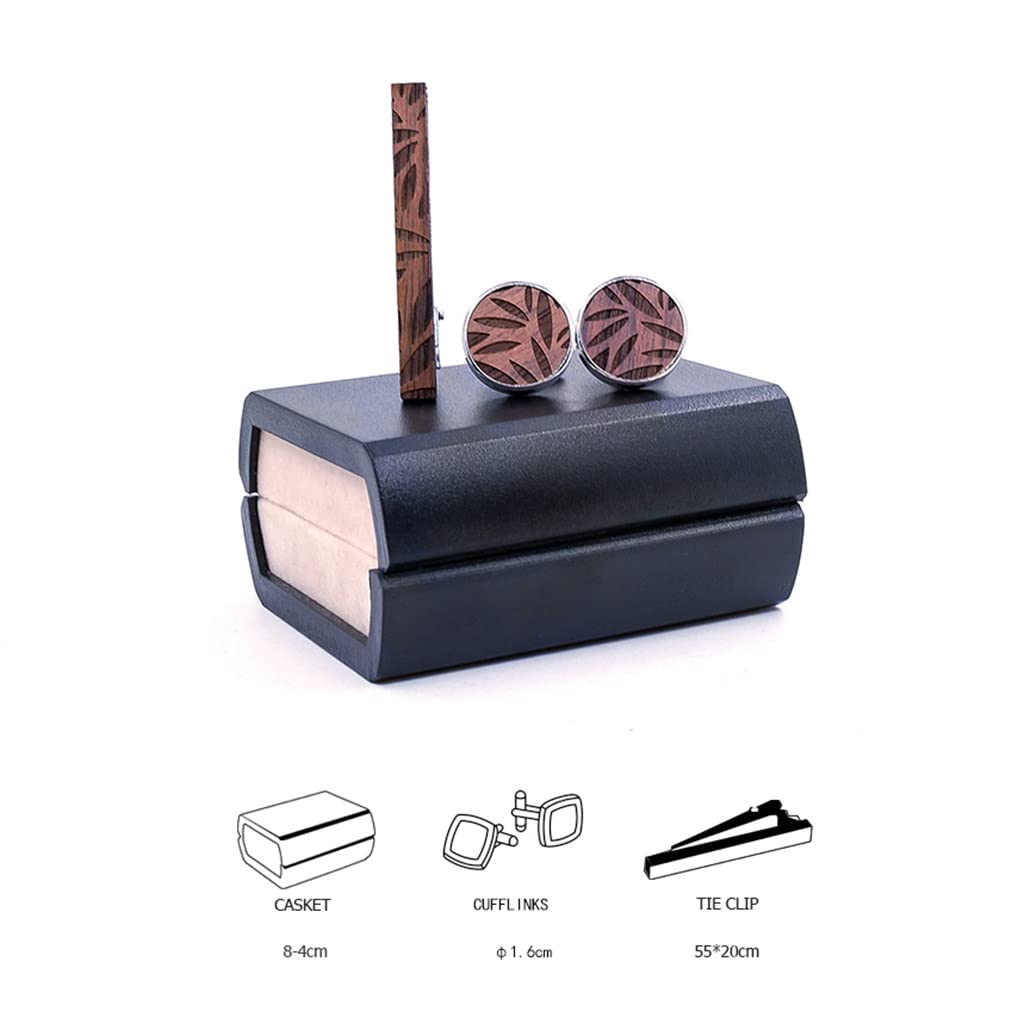 Manschettenknöpfe, Krawattenklammer-Set, Herren, Vintage-Stil, Holz, Geschenk, Bar, Bräutigam, Hochzeit, Geschäft, Krawattennadel aus Holz (Farbe: A, Größe (B, wie das Bild zeigt))
