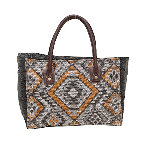 Myra Bag Western Upcycled Canvas Handbag for Women - Leather Shoulder Bag Orange Affairs