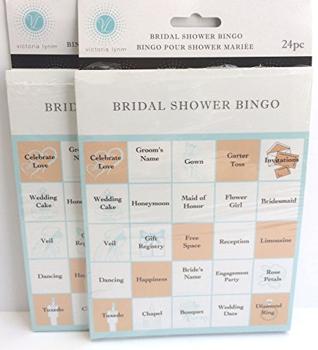 Victoria Lynn Bridal Shower Party Games - Bingo Cards for 48 Guests - 2 Pack - Easy to Play - Fun for Everyone,Blue and Peach