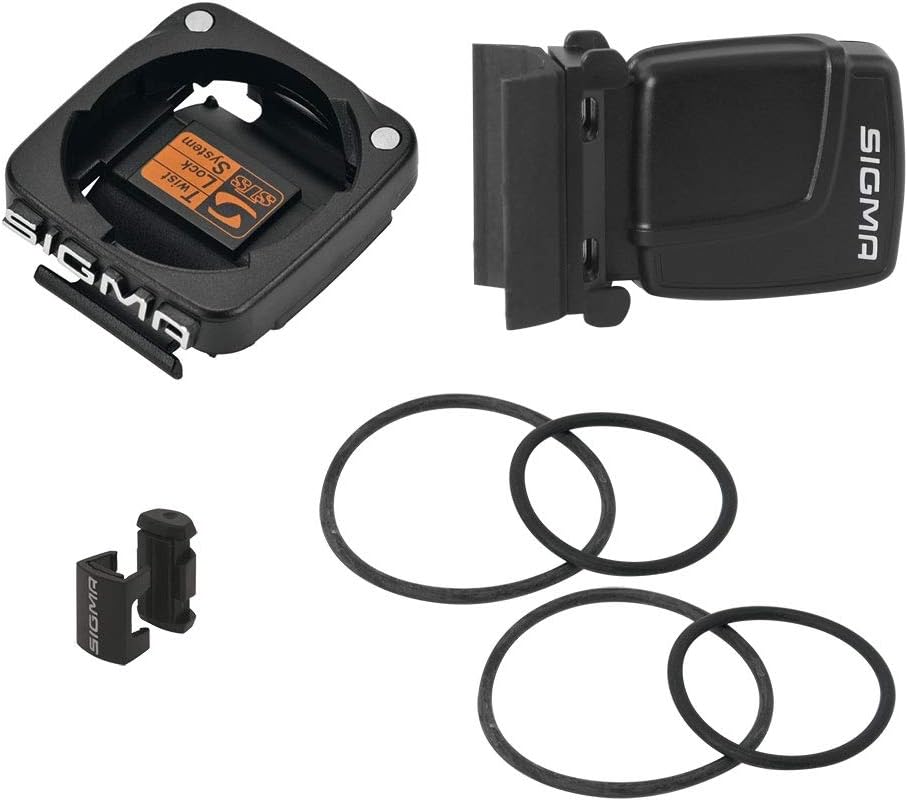 Components of the SIGMA BC1200 WL including the computer mount, speed sensor, and O-rings
