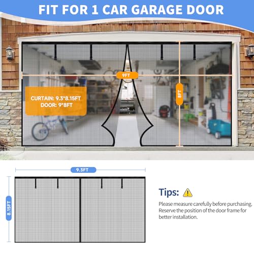 Image of Garage Door Screen for 1 Car Garage-9x8FT Heavy Duty Magnetic Garage Screen,Keep Bugs Out, Hands Free, Magnetic Garage Screen Door, Black