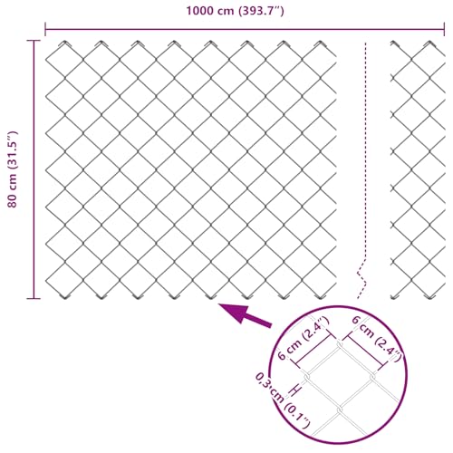 vidaXL Kettenzaun in Grün, 0,8 x 10 m aus Stahl | Wetterfeste Außenbarriere mit UV-Schutz, geometrischem Muster. Robuste Zaunlösung für den Garten, Terrassentrenner und Landschaftsbegrenzung.