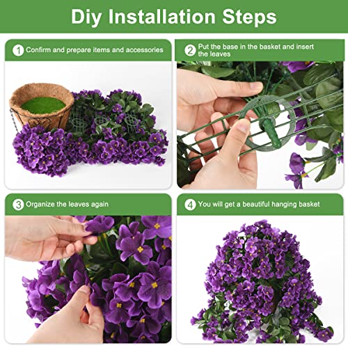 Inqcmy Artificial Hanging Flowers In Basket For Patio Garden Decor,Artificial Hanging Plant In Basket,Coconut Lining Hanging Baskets With Begonia For The Decoration Of Outdoors And Indoors (Purple) #TOP5