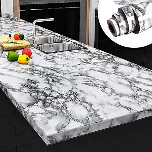 Image of Self Adhesive Wallpaper for Furniture,Almirah,Table Top,Wardrobe,Kitchen,Cupboard Decal & Door| Kitchen Wall Paper Sticker DIY PVC Self Liner Vinyl Stickers. (White Gray Marble, 16x200 Inch)