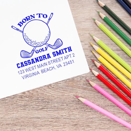 Image of Personalized Golf Passion Pre Inked Rubber Stamp - Pre Inked Address Stamp | Golf Player Stamp. Clean Impression Stamp. Choice of 5 ink colors. Personalized to your text. No separate pad needed.