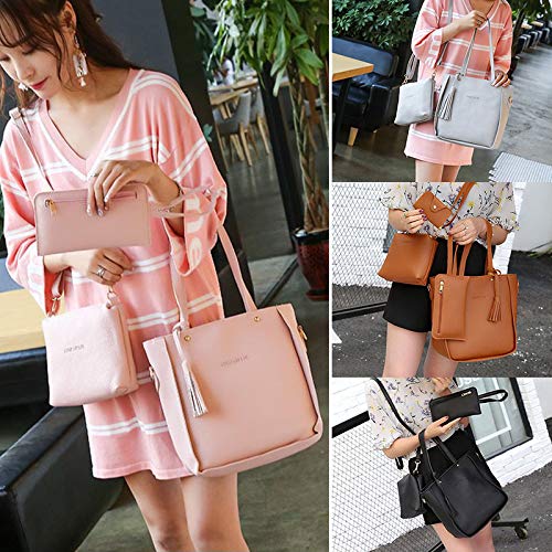 Conjunto de 4 peças/conjunto elegante de bolsas femininas com estampa de Litchi simples de cor sólid