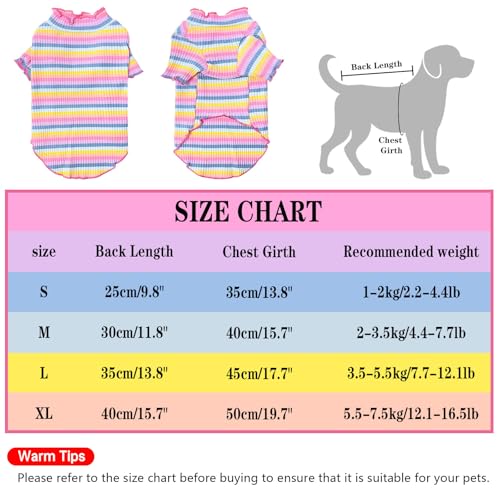 Yaopelky Small Medium Dog Clothes Rainbow Striped Dog Shirts Stretchable Long Sleeve Cat T-Shirt Pet Outfits for Chihuahua Yorkie Teddy (Pink edge - Image 3