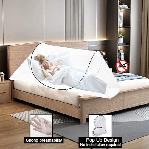 Image of CMINGJ Pop Up Mosquito Tent,Portable Foldable Mosquito Net 78 * 39 * 27in | suitable for Bed Camping Travel Patio,Mosquito Net for Adults Baby,Lightweight, Breathable, Durable (Black Adjustable Size)