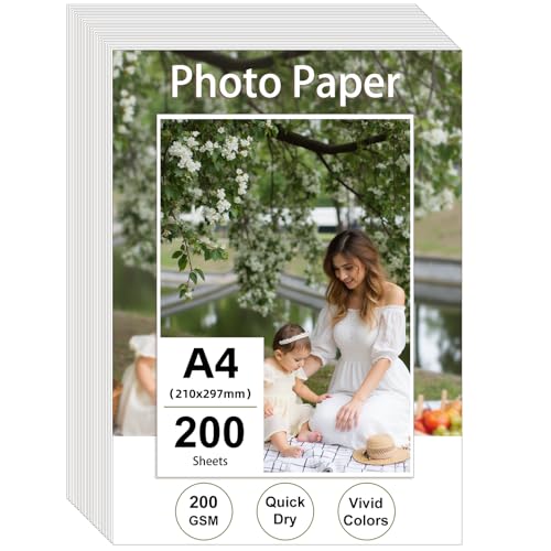 Ditwis 200 Hojas Papel Fotográfico A4 Brillante, 200 g/m² Papel de Impresión para Fotos, Certificados y Obras de Arte