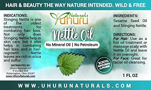 Uhuru Naturals Nettle Oil - Multipurpose Hair and Skin Oil - Contains All-Natural Ingredients Promotes Hair Regrowth and Helps Fight Hair Loss Reduces Skin Irritation and Redness