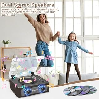 Mycket Lettore CD portatile con doppio altoparlante stereo integrato, piccoli lettori CD vintage per la casa, lettore CD ricaricabile con ingresso/uscita Bluetooth, riproduzione USB, ingresso AUX
