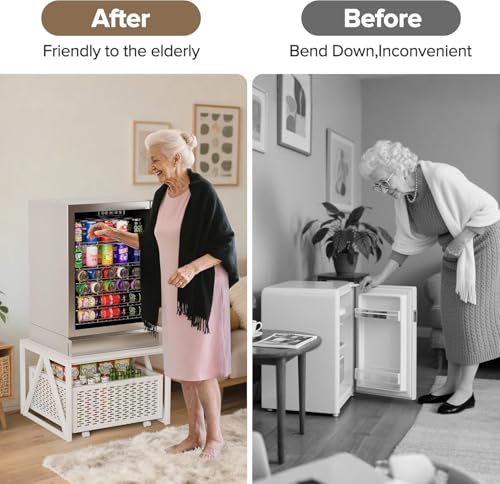 Image of 65513 Mini Fridge Stand with Storage, Heavy Duty Utility Cart with Drawer Basket,Night Table, Kitchen Trolley Mobile Fridge Stand with Swivel Wheels for Dorm,Office,Home,White