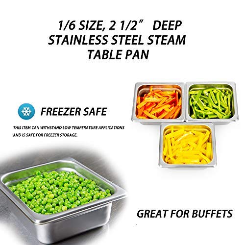 2 1/2" Deep Steam Table Pan 1/6 Size, 1.2 Quart Stainless Steel Anti-Jam Standard Weight Hotel GN Food Pans - NSF (6.93"L x 6.25"W)