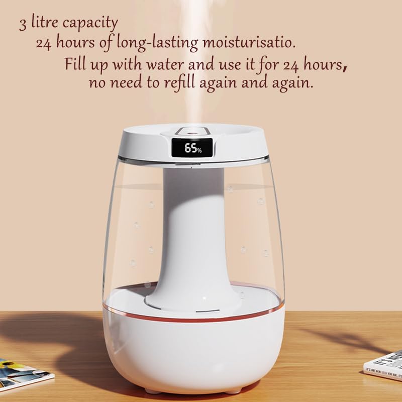 Miniatura 2 de Humidificador para dormitorio, humidificador de niebla fría de 3 litros, humidificación silenciosa de doble boquilla con una luz nocturna relajante.