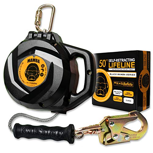 One-Day Sale: Up to 70% Off KwikSafety (Charlotte, NC) MAMBA 50’ Self Retracting Lifeline (CARBONATE + Integrated HANDLE) Class B Cable SRL ANSI OSHA Retractable Fall Arrest Protection Safety Yoyo Roofing Construction Gear