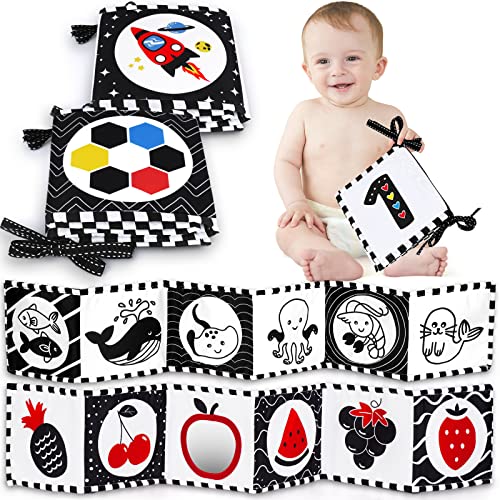 Image of Alijees Baby Mirror Toys - 0-6 Months - Black and White Soft Book 2 Pack, Tummy Time Mirror, High Contrast Baby Newborn Toys, Infant Toys Set