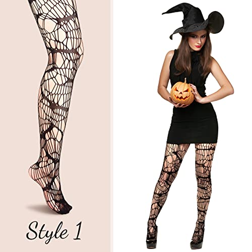 SATINIOR 4 Pcs Halloween Fishnet Tights Fishnet Thigh High Stockings Goth Skull Stocking for Women3