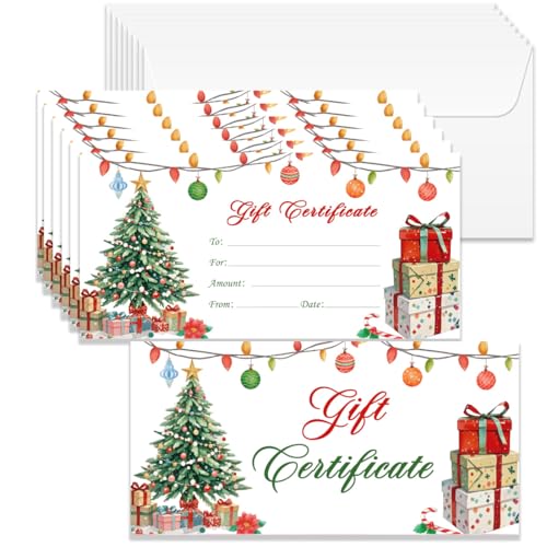 Doodlream 40 Set Weihnachtsgeschenkkarten Zertifikate mit Umschlägen 17 x 8.5cm Leere Weihnachtskarte für Freunde und Familie Gutscheine für Business Restaurants Spa Beauty Makeup Friseursalon