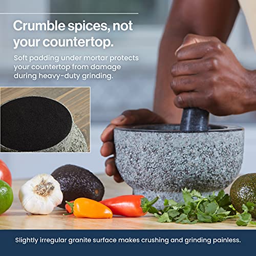 HiCoup Mortar and Pestle Set - 6 Inch Granite, Large Molcajete Bowl with Stone Grinder - Spice, Herb and Avocado Masher for Guacamole, Salsa and Pesto - Holds 2 Cups