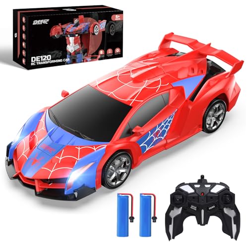 DEERC Spider RC Car Transformer, 2.4GHz Remote Control Spider Cars for Kids, 1:18 Scale Robot Toy Car W/One-Key Transformation, 360° Rotation, Auto Mode, Rechargeable Battery, Robot for Man Boys