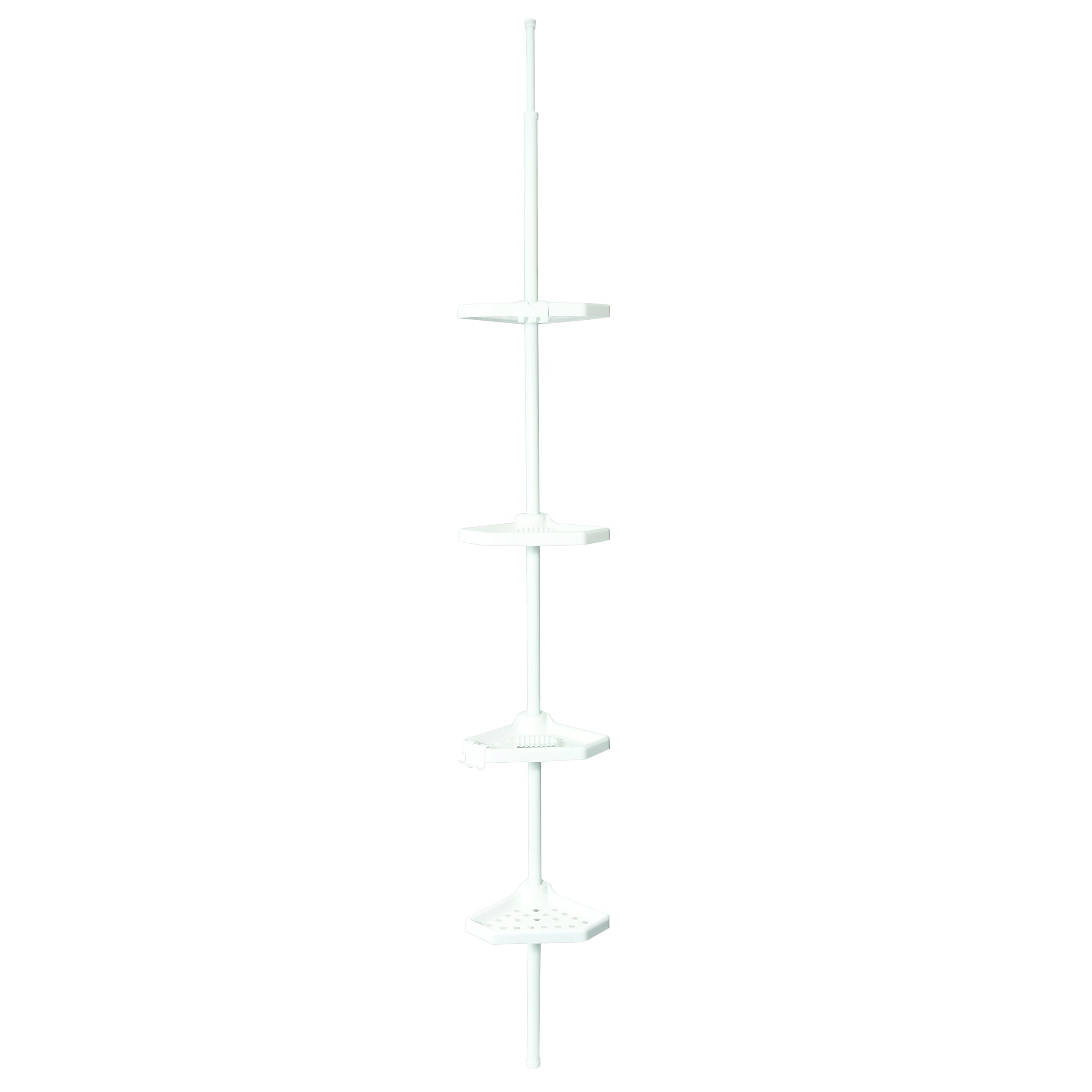 MSV Teleskop Badregal Duschecke Duschregal 4 Ablagen und Haken für Badeschwämme und Rasierer Höheverstellbar von 135 and 260 cm, White