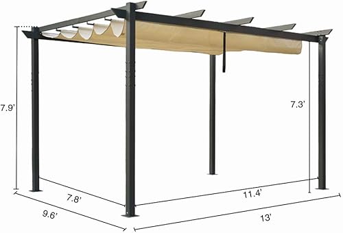 Miniatura 3 de Kozyard Morgan - Pérgola con marco de aluminio gris extragrande para exteriores con toldo para sombrilla (10 x 13 pies, beige)