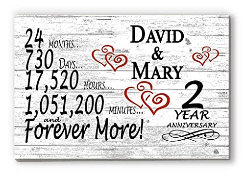 Personalized 2 Year Anniversary Sign Gift 2nd Wedding Anniversary Present For Couple Days Minutes Years - Solid Wood - 16.5in x 10.5in x .75in (02 Year)