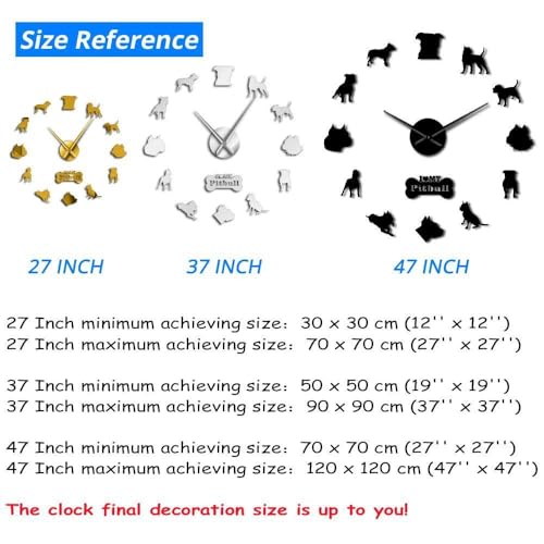 Horloge murale 3D Pit Bull acrylique pour décorer un grand mur vide
