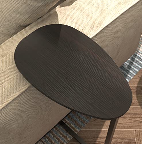 Anyhi Oval C Shaped Side Table For Small Space, Modern Couch End Table With Metal Frame,Coffee Table For Living Room Sofa Beside,Black Walnut Top #TOP4