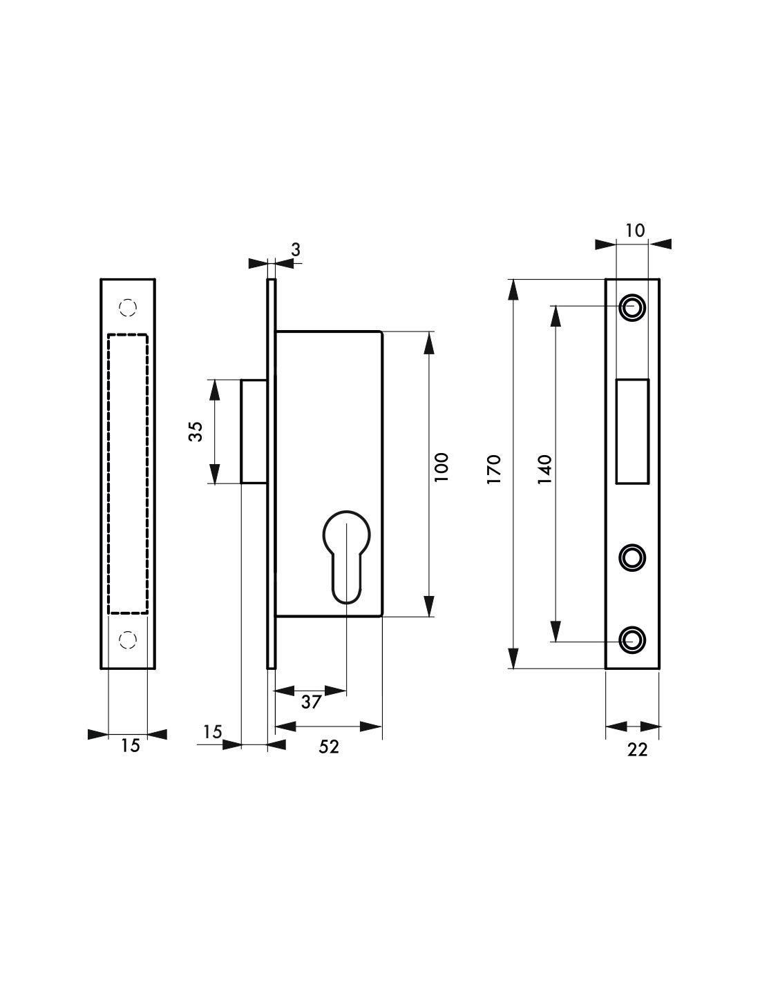 THIRARD - Serratura Infilare a Cilindro per Porta d'Ingresso - Modello Pêne Dormant - Ø 37 mm - Bordi Quadrati - Targhetta Inox - Cassa Acciaio Zincato - Reversibile - Grigio