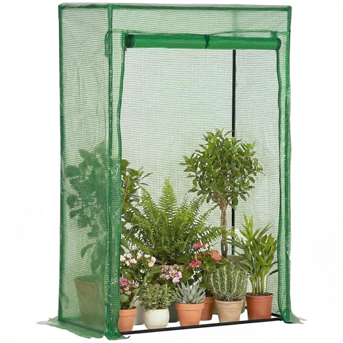 Outsunny Serre de Jardin, Serre de Balcon, bâche renforcée PE, châssis en Acier, Porte zippée Enroulable, pour légumes Plantes Fleurs en Toutes Saisons...