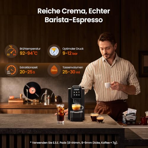 Casabar1 Kaffeepadmaschine für 44mm E.S.E. Pads, Touchscreen, 4 Getränke – Bild 5